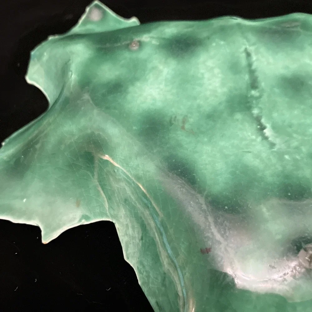 Floral Maple Leaf Ceramic Candy Trinket Dish Ashtray VTG MCM Green Pink Japan